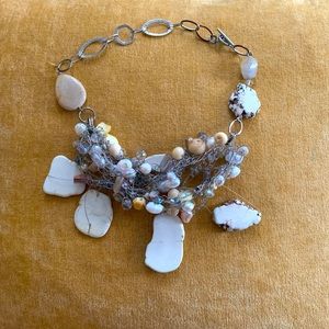 Designer Metal Mesh, Pearl and sacred Gemstone Necklace
